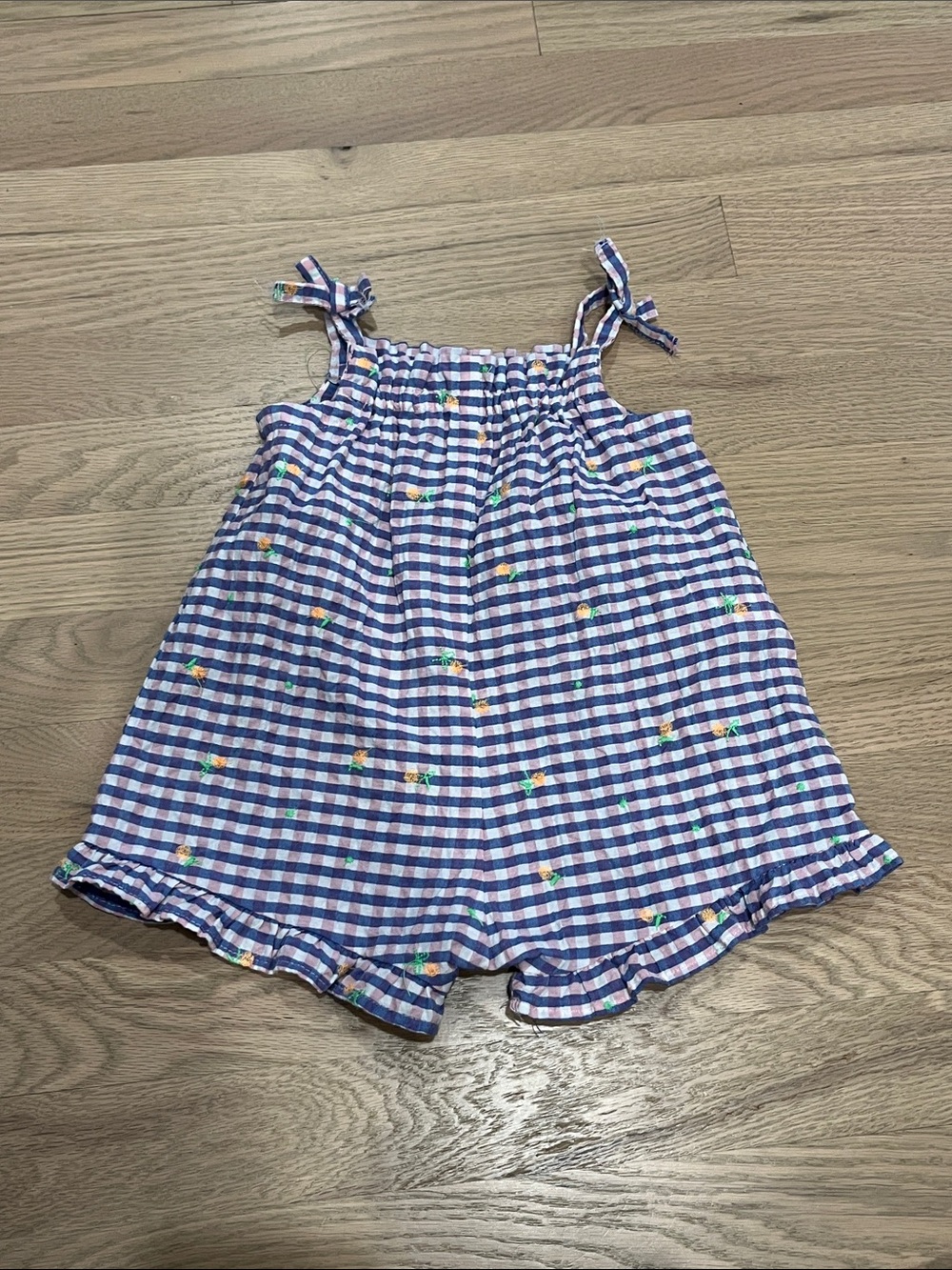 Zara Purple Gingham Pineapple Tie-Shoulder Romper